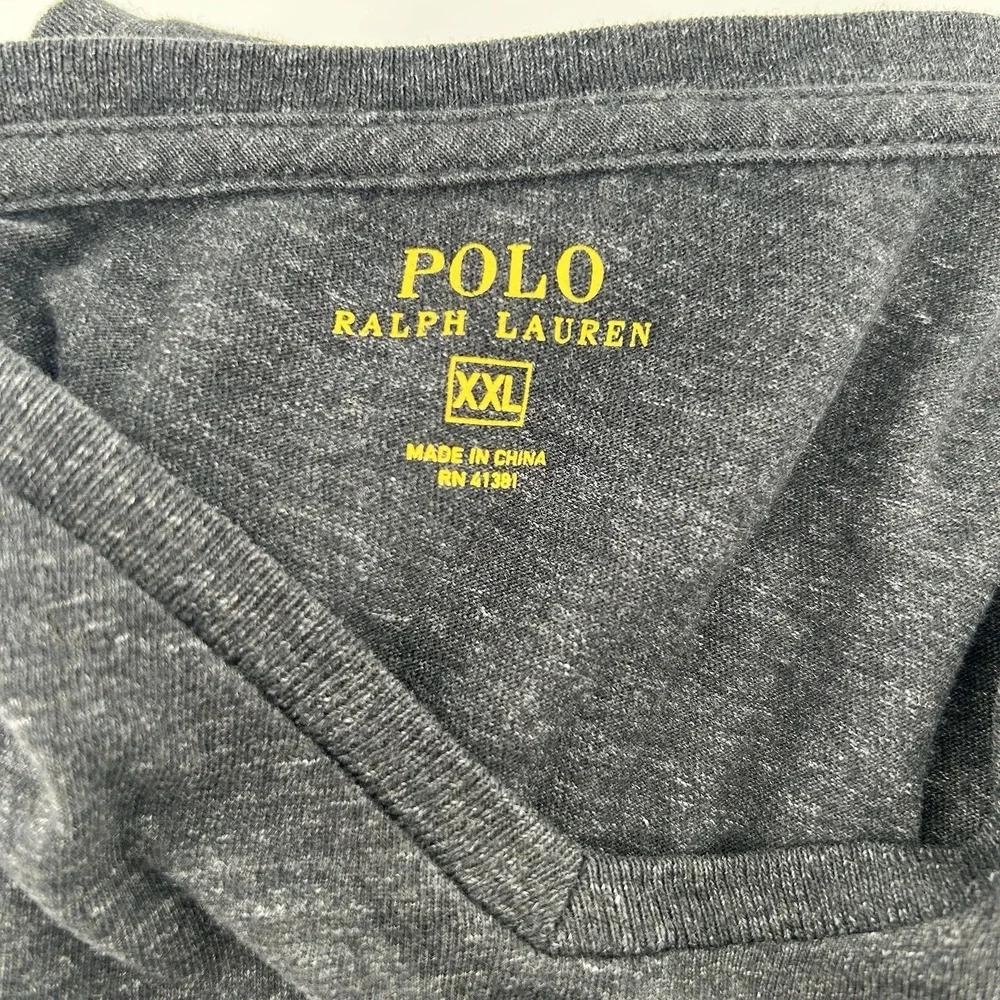 Polo Ralph Lauren T Shirt Mens 2XL Charcoal Heather V Neck Long Sleeve Pony